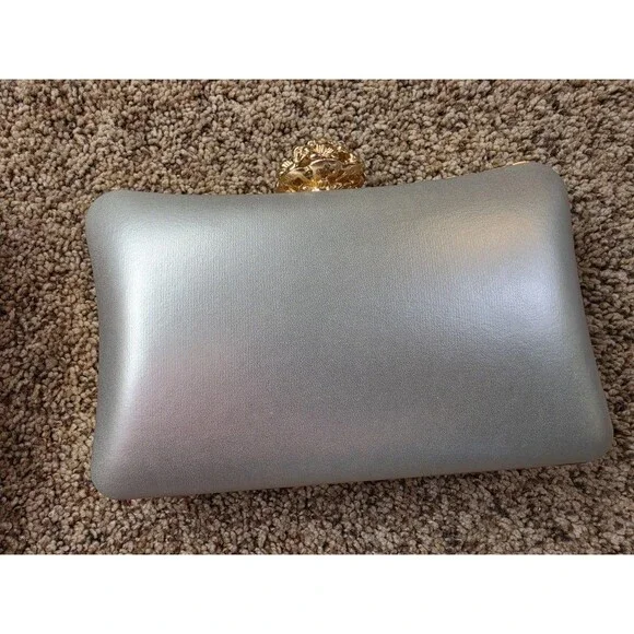 Gold Floral Crystal Metallic Top Handle Clutch Detachable Strap Women - Picture 5 of 7